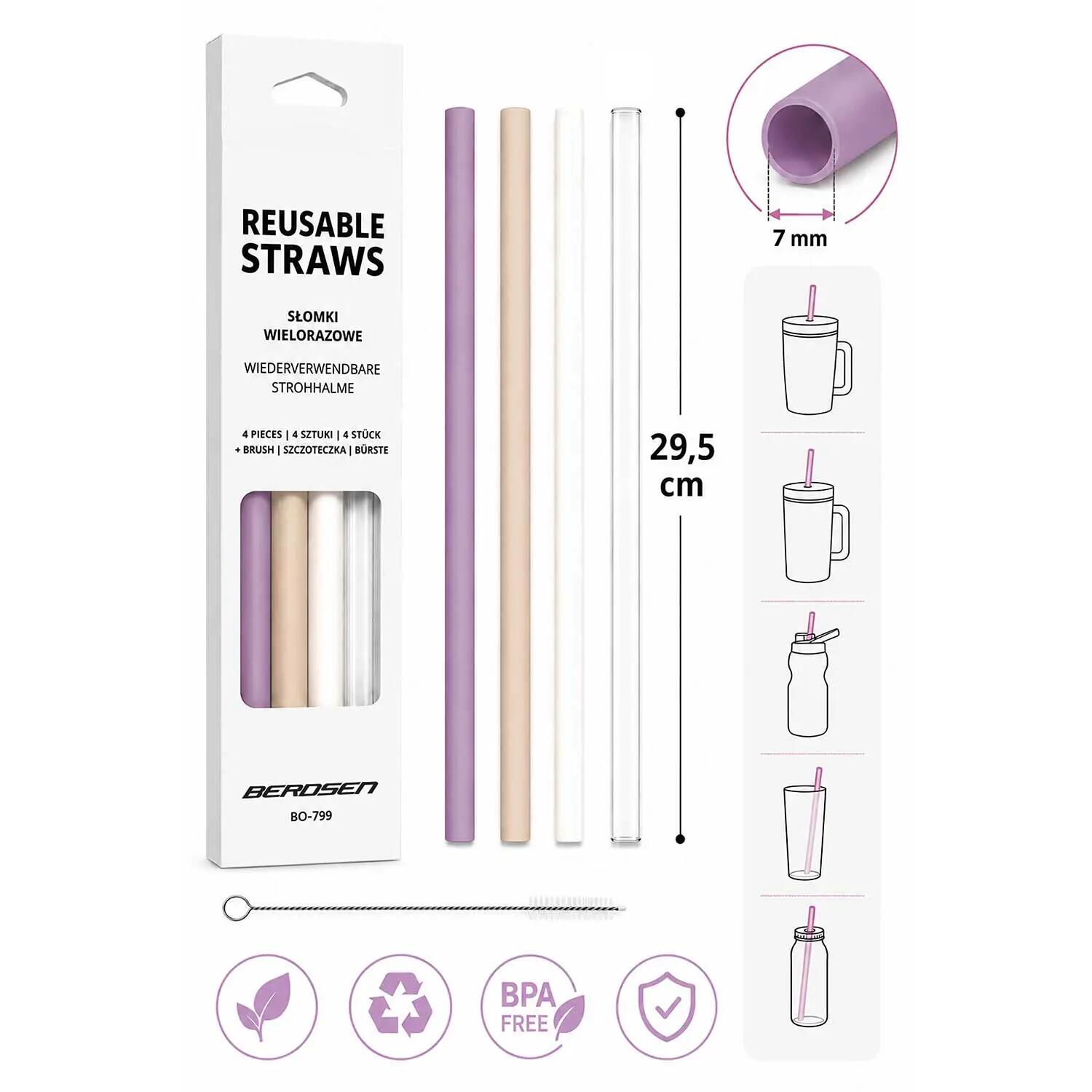Kubek termiczny Berdsen różowy 1180ml stal nierdzewna + zestaw słomek 8/9