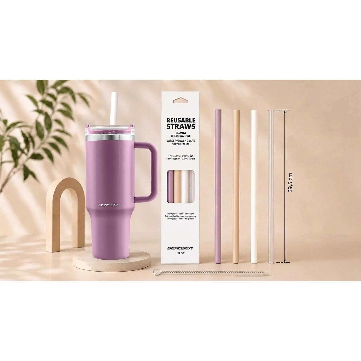 Słomki do kubka Berdsen wielorazowe plastikowe zestaw 4 szt +szczoteczka 3/9
