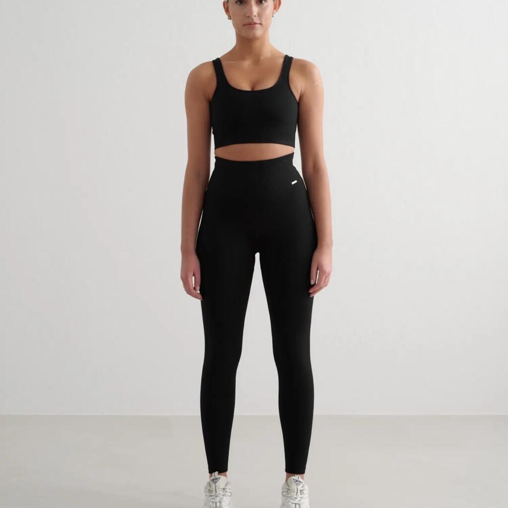 Women's Tights Ribbed Seamless Tall High-Waisted Black