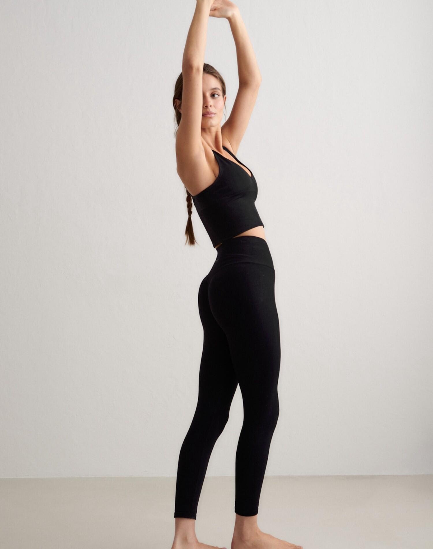 Damen Tights Extra Lang Hoher Bund invisible scrunch Shape Seamless Schwarz 6/6
