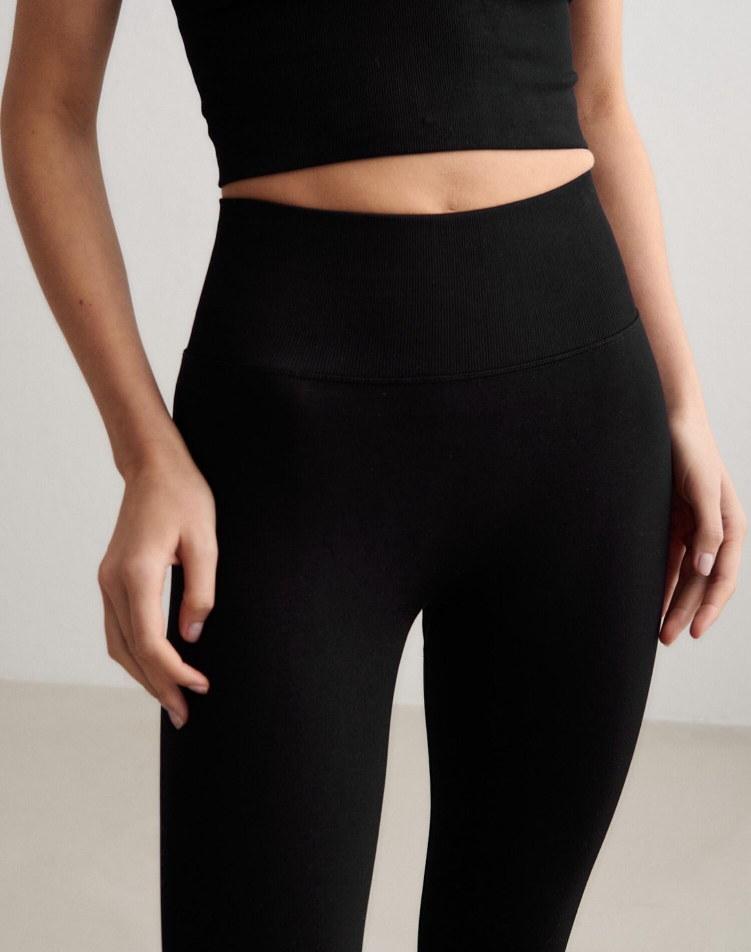 Damen Tights Extra Lang Hoher Bund invisible scrunch Shape Seamless Schwarz 3/6