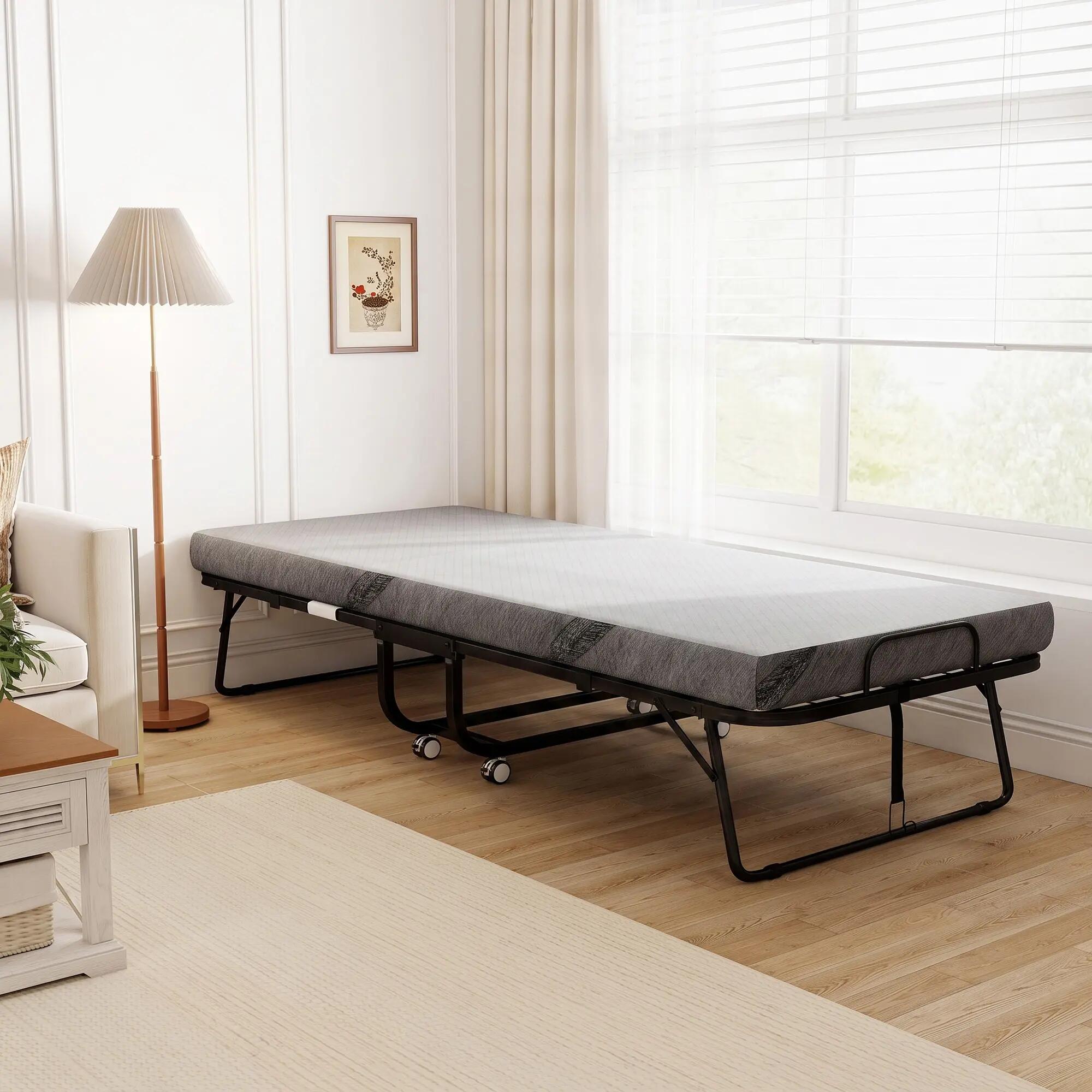 Cama Plegable HOMCOM 200x90x42.5 cm Blanco 2/5