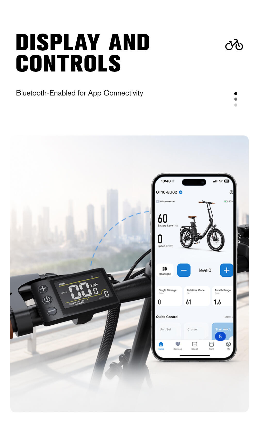Bicicletta elettrica pieghevole Onesport OT16 PRO, batteria da 48 V 17 Ah 5/7
