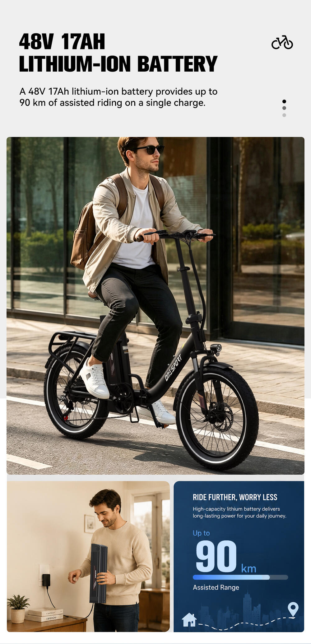 Bicicletta elettrica per adulti ONESPORT OT16Pro Batteria 48V 17AH 13/15