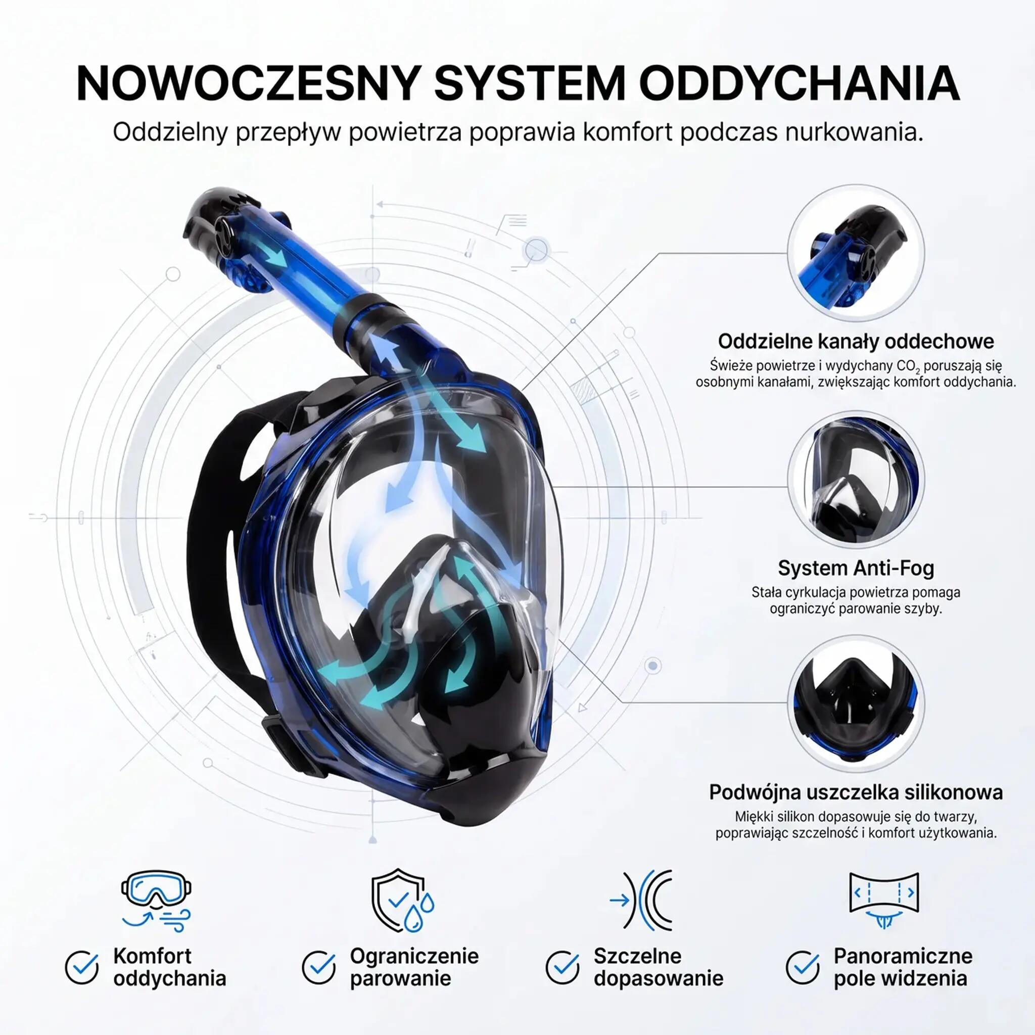 Maska Do Nurkowania Panoramiczna Pełnotwarzowa 180° No Fog Weep Lg Pro L/Xl 7/11