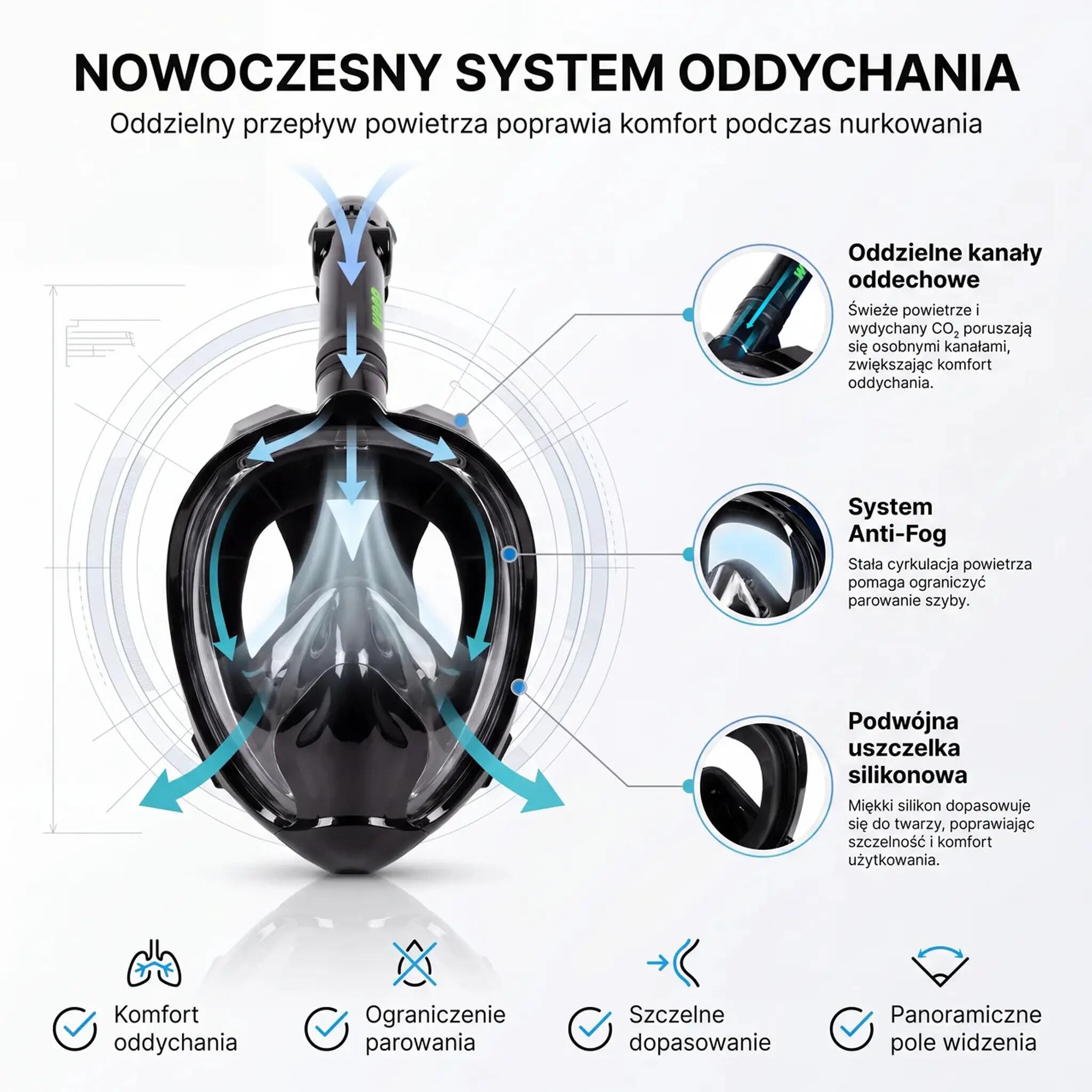 Maska Do Nurkowania Panoramiczna Pełnotwarzowa 180° No Fog Weep Lg Pro L/Xl 6/11