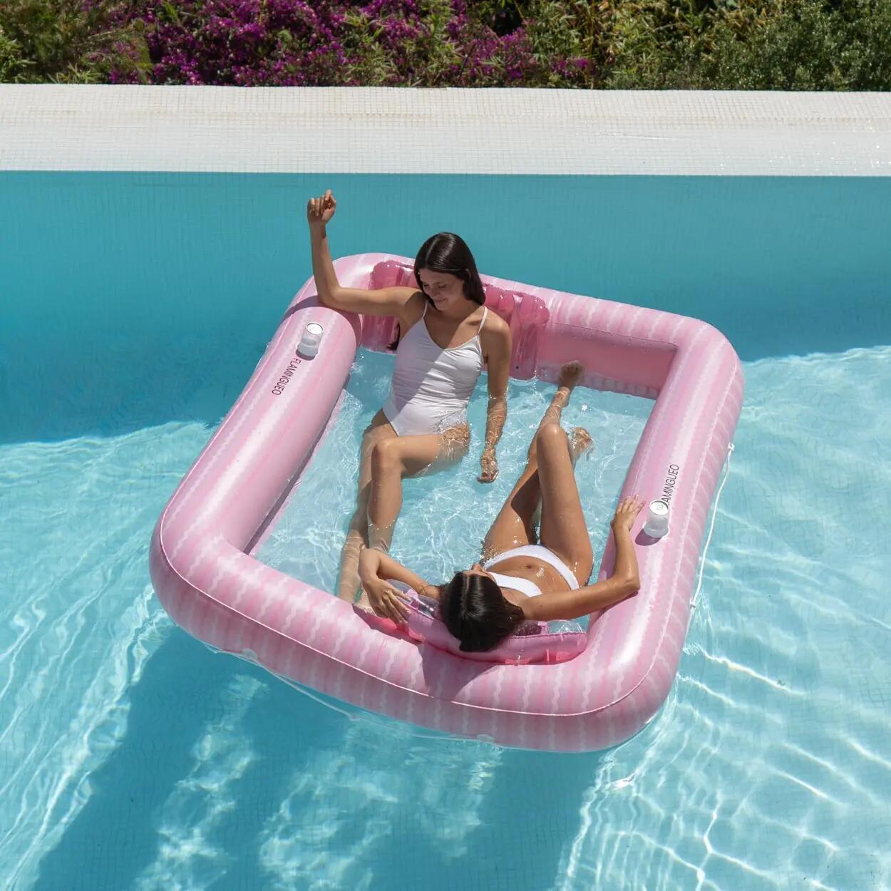 Flamingueo Colchoneta Hinchable Doble PVC Con Rejilla Rosa 4/6