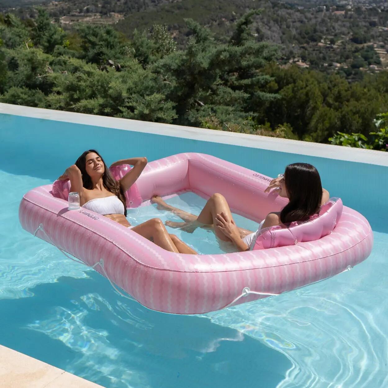Flamingueo Colchoneta Hinchable Doble PVC Con Rejilla Rosa 3/6