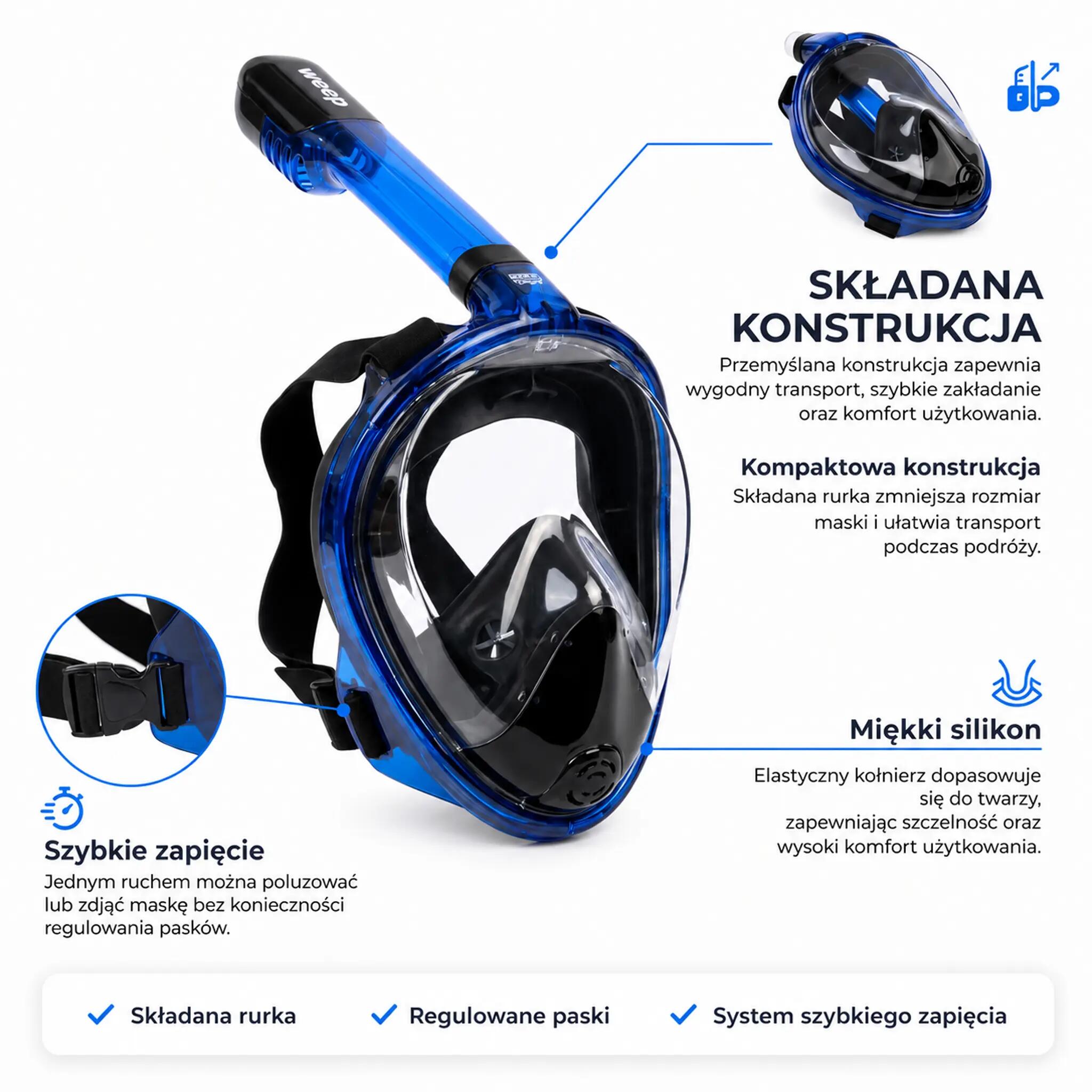 Maska Do Nurkowania Panoramiczna Pełnotwarzowa 180° No Fog Weep Lg Pro L/Xl 3/11