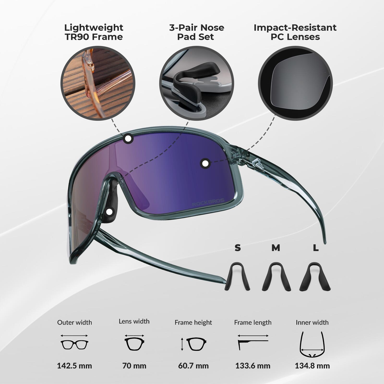 ROCKBROS Photochrome Sonnenbrille Winddichte Outdoor Fahrrad Sportbrille 5/6