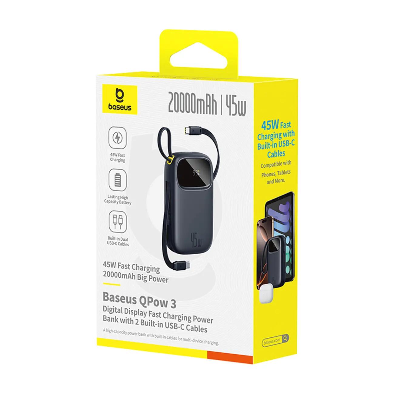 Powerbank Baseus 20000mAh 45W wbudowane kable USB-C 7/7