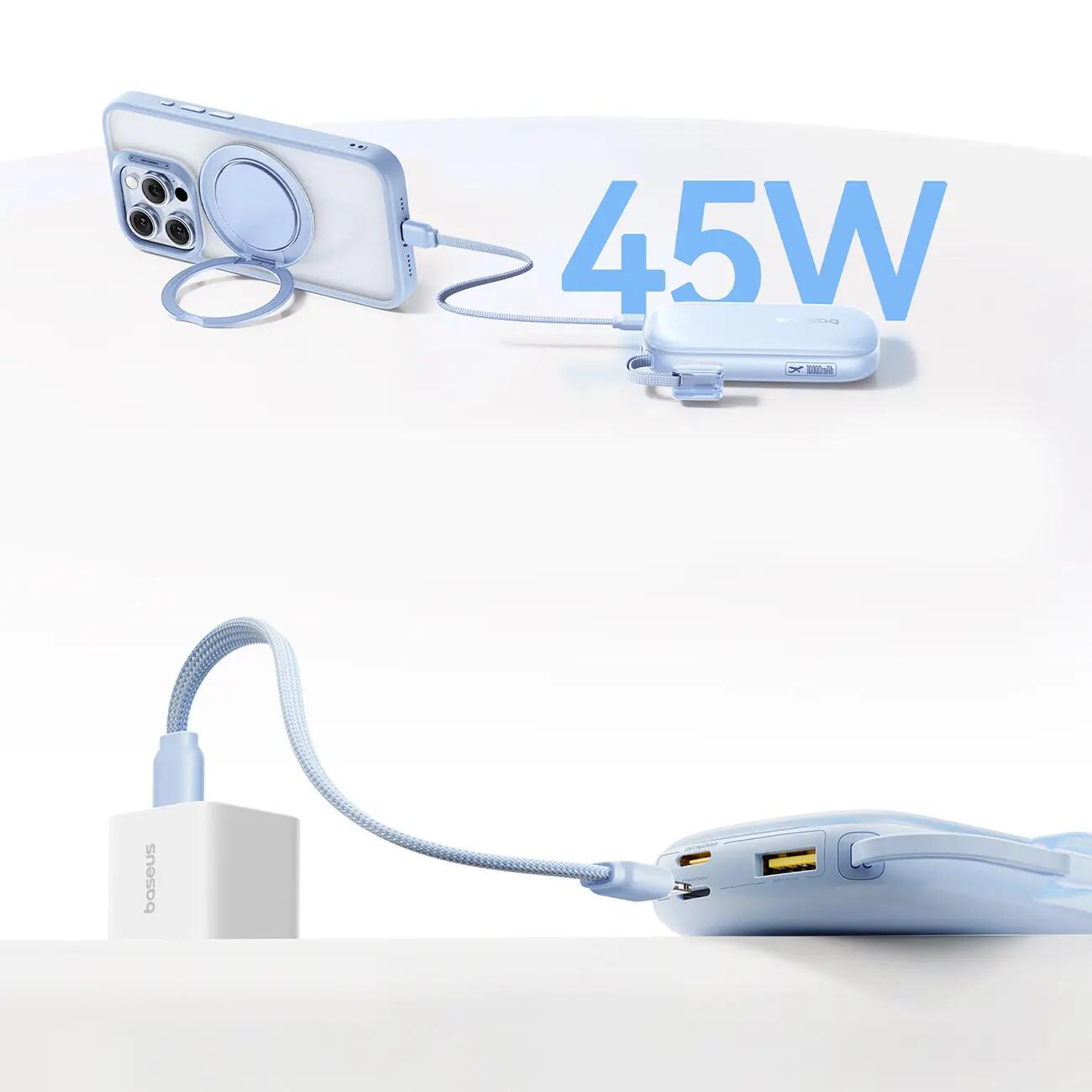 Powerbank Baseus 10000mAh 45W odłączany kabel USB-C/ lightning 5/7