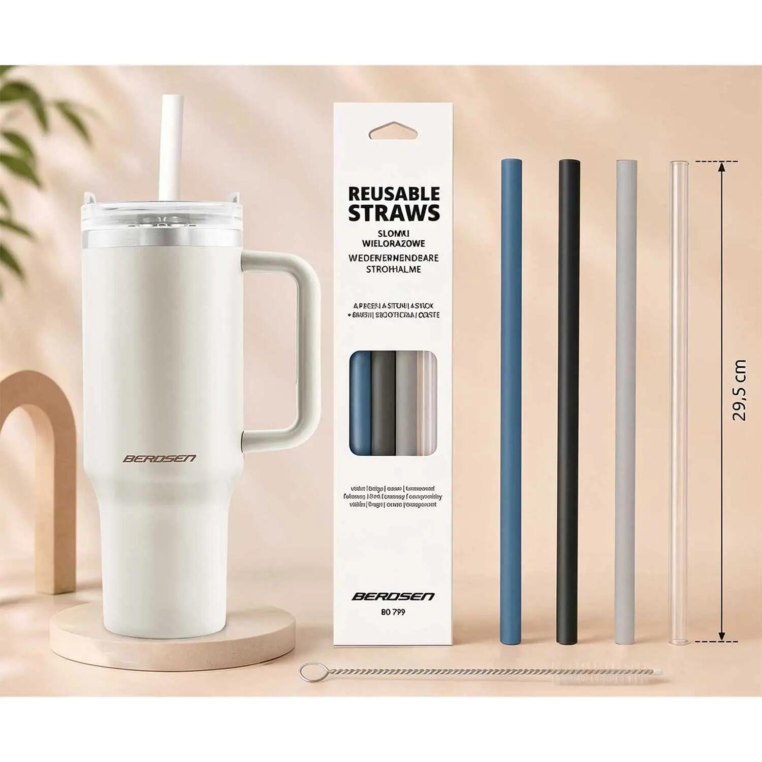 Kubek termiczny Berdsen kremowy 1180ml stal nierdzewna + zestaw słomek 4/10