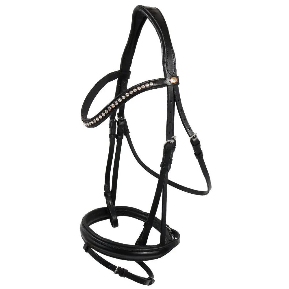 Trense Wiesbaden schwarz/silberne Kristalle schwarz unterlegt Warmblut 1/1