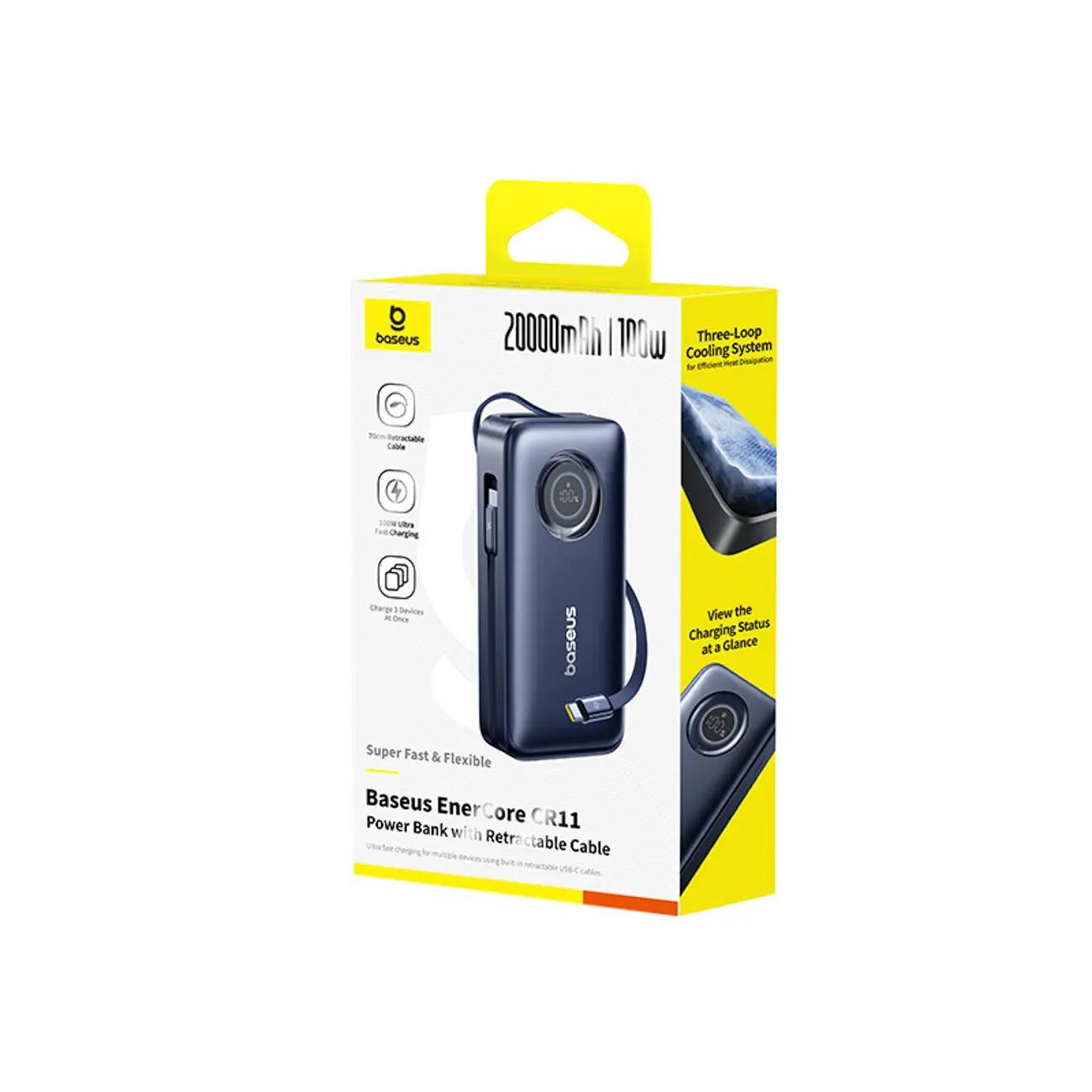 Powerbank Baseus 20000 mAh 100W 2 zwijane kable USB-C 7/7