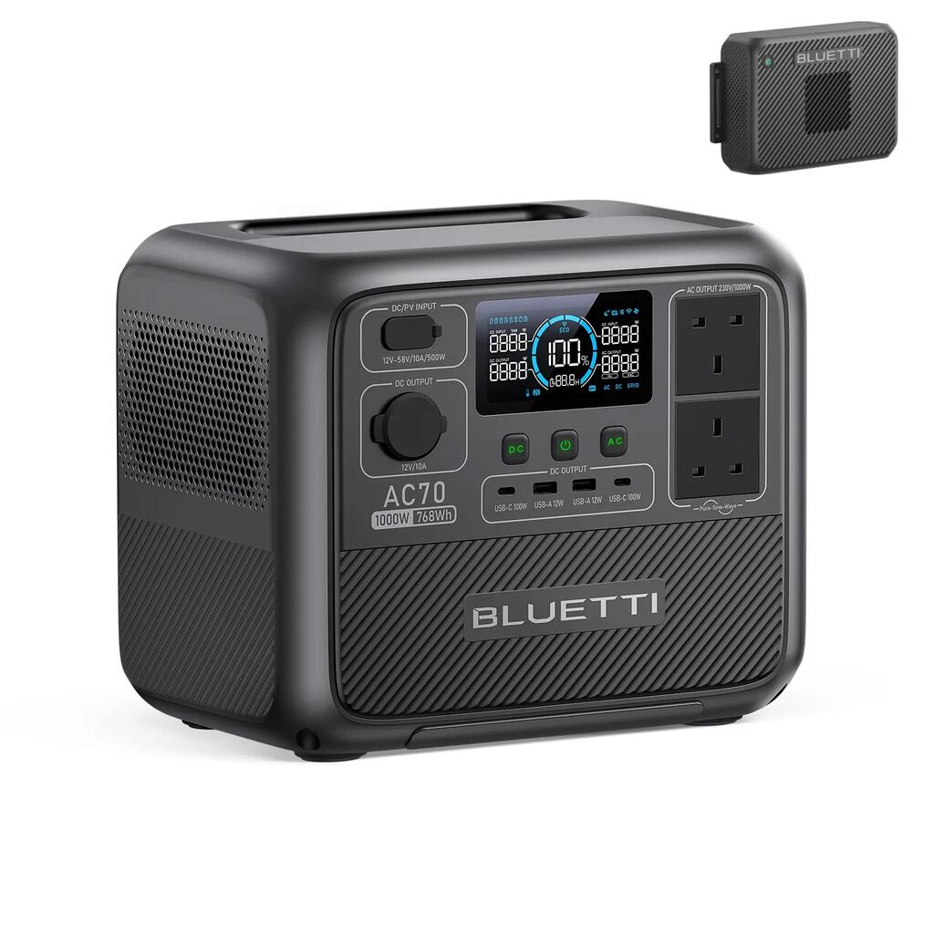 BLUETTI AC70 Power Station 768Wh+Charger 2 Full Charge via Car for Road Trips