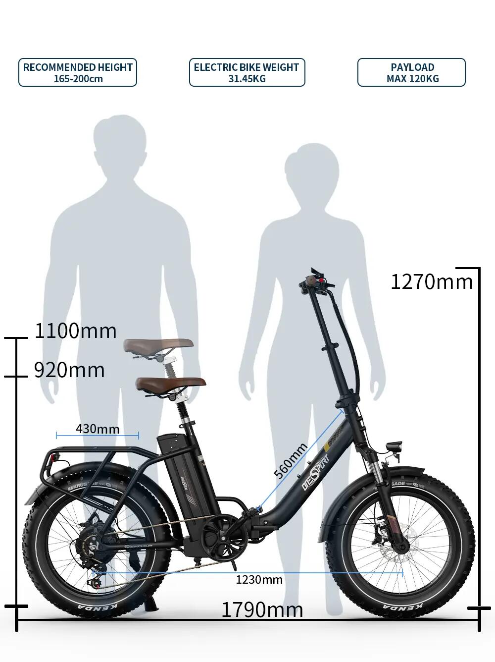 Elektrische fiets voor volwassenen ONESPORT OT16MAX batterij 48V 18Ah 15/15