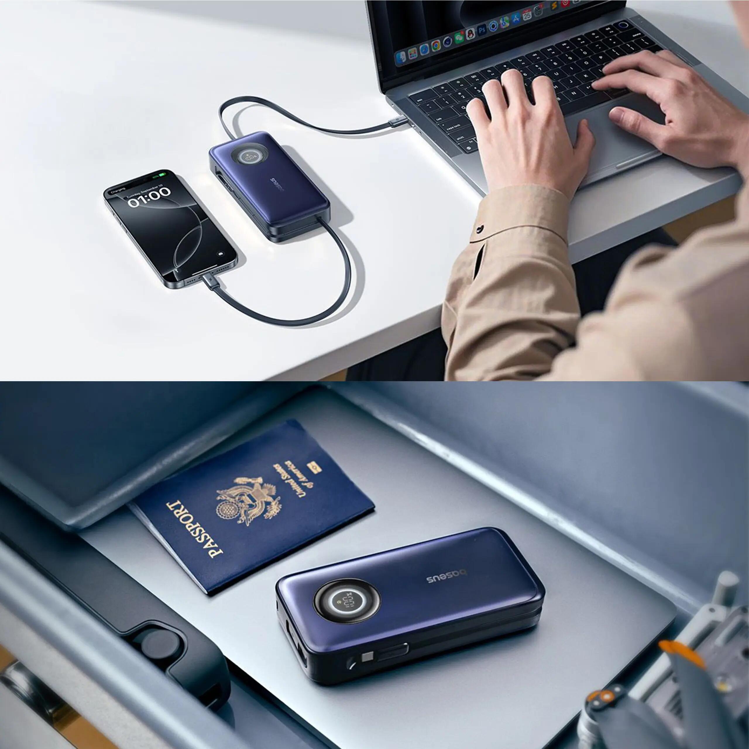 Powerbank Baseus 20000 mAh 100W 2 zwijane kable USB-C 4/7