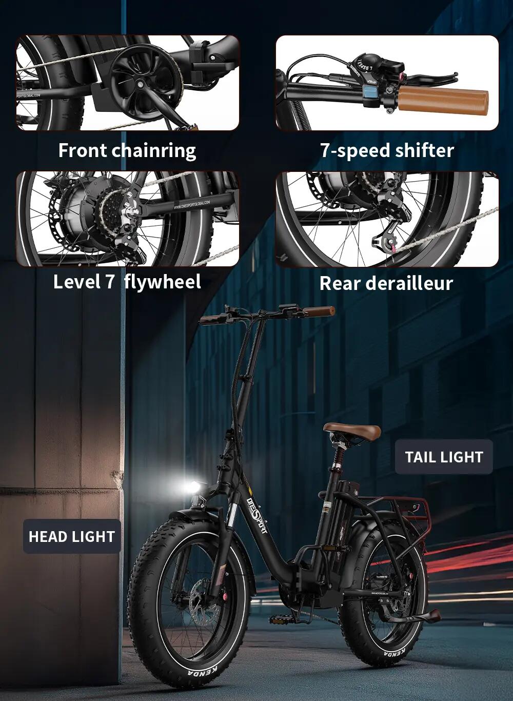 Elektrische fiets voor volwassenen ONESPORT OT16MAX batterij 48V 18Ah 13/15