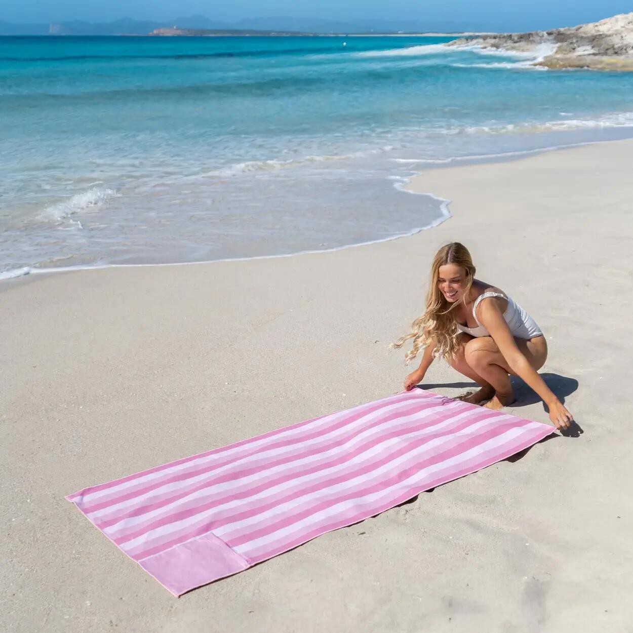 Flamingueo toalla playa microfibra con imanes rosa 3/7
