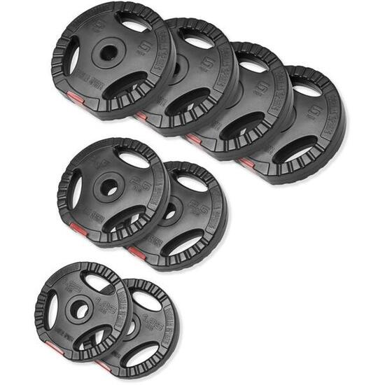 Lot de 8 disques de poids en plastique avec poignées - Poids total de 27,5 KG