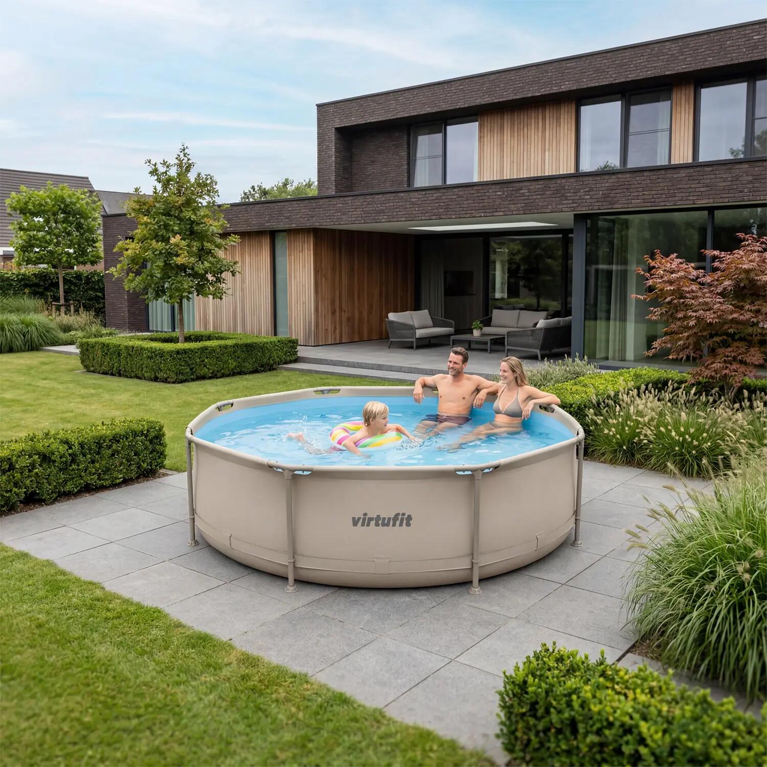 Swimming Pool - Round - Ø244 x 76 cm - Beige - Including Filter Pump 2/7