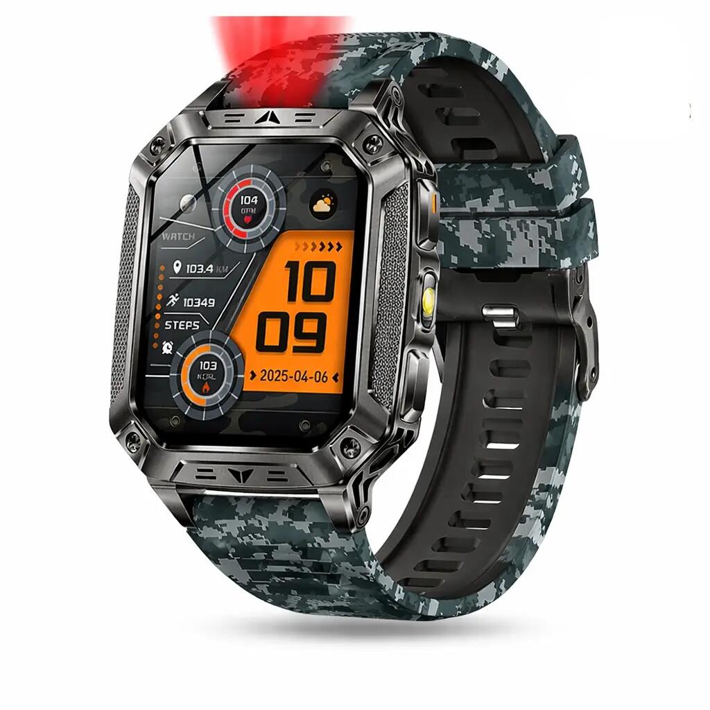 Smart Watch 1400mAh IP68 Bluetooth Call SOS Flashlight Camouflage Blue