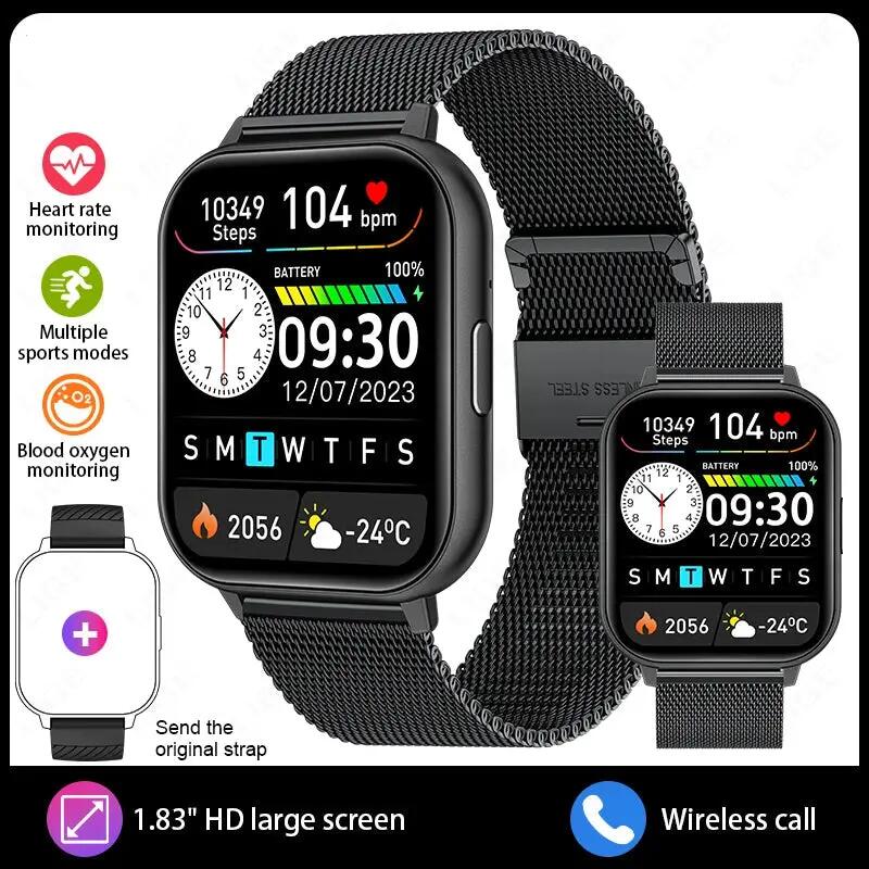 Smart Watch Bluetooth Call Heart Rate Blood Oxygen LCD Display Black