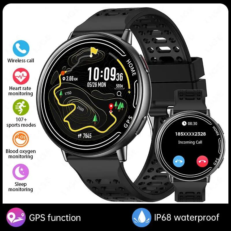 Smart Watch GPS Fitness Tracker Bluetooth Call Heart Rate Black Rubber