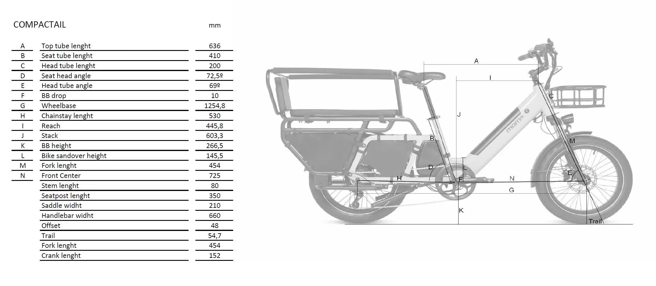 Cargobike Elettrica Compactail, SHIMANO 7v, fino a 100 km, Batteria 48V15Ah 15/15