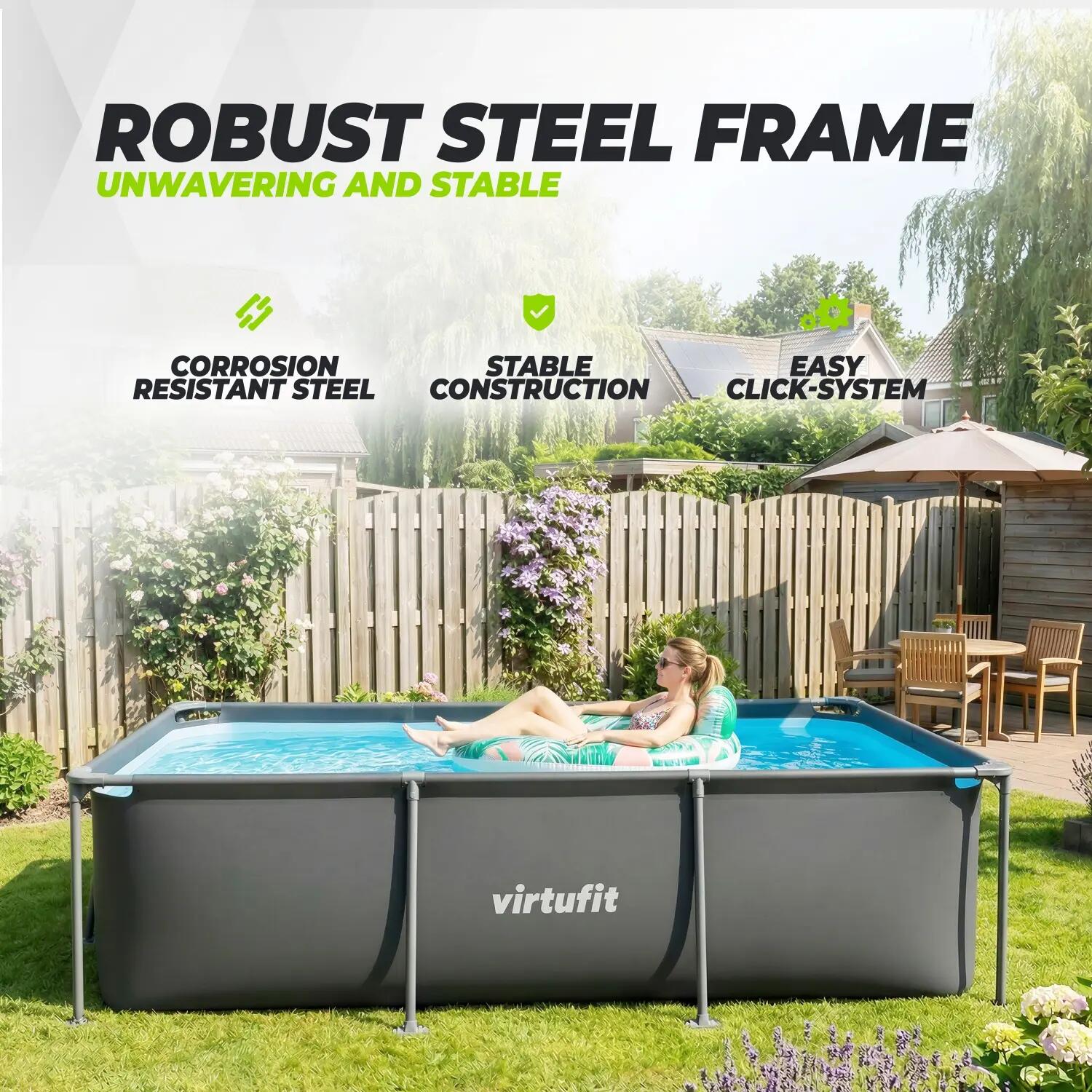 Piscine - Rectangulaire - 260 x 180 x 66 cm - Anthracite - Avec Pompe de Filtrat 5/8