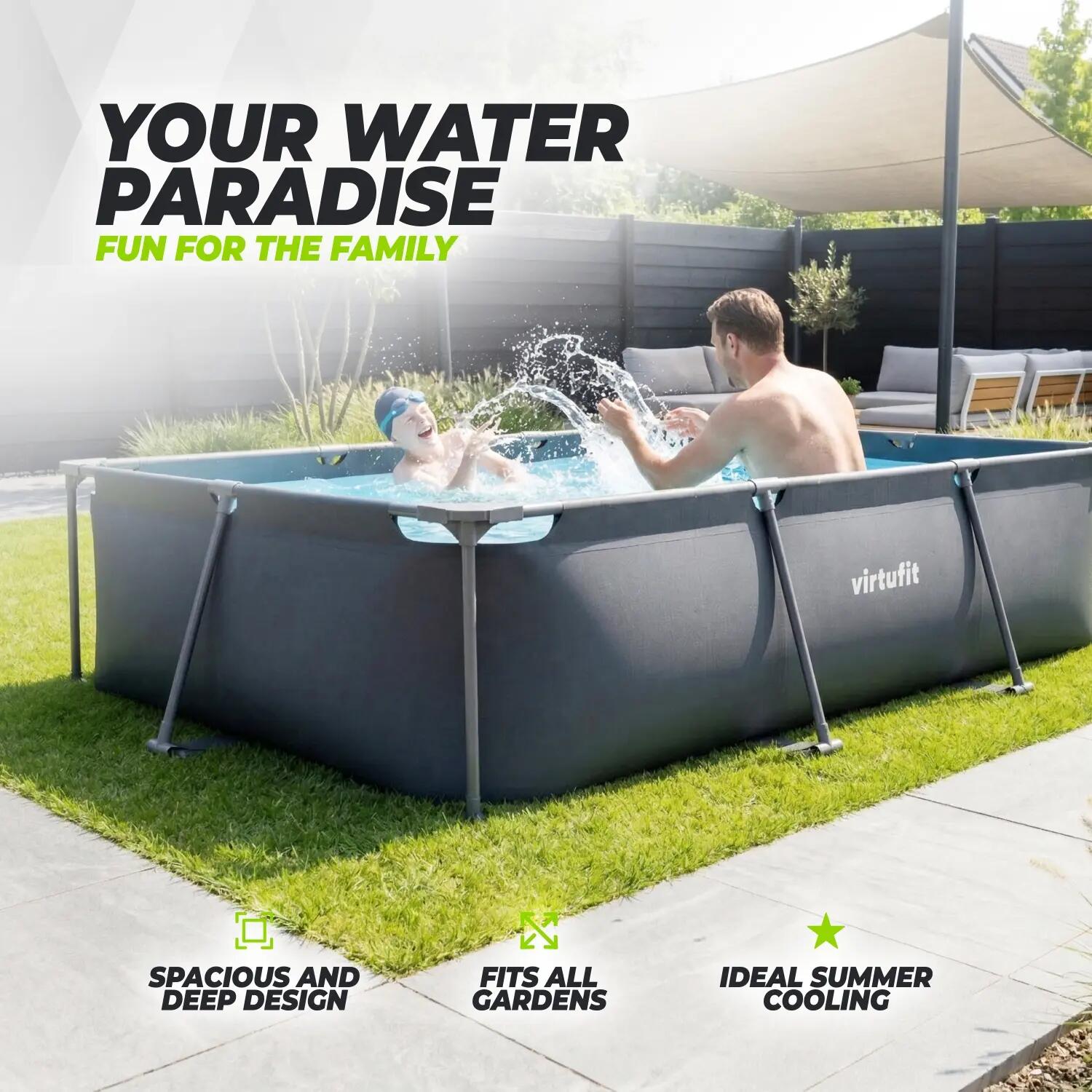 Piscine - Rectangulaire - 300 x 210 x 66 cm - Anthracite - Avec Pompe de Filtrat 5/8