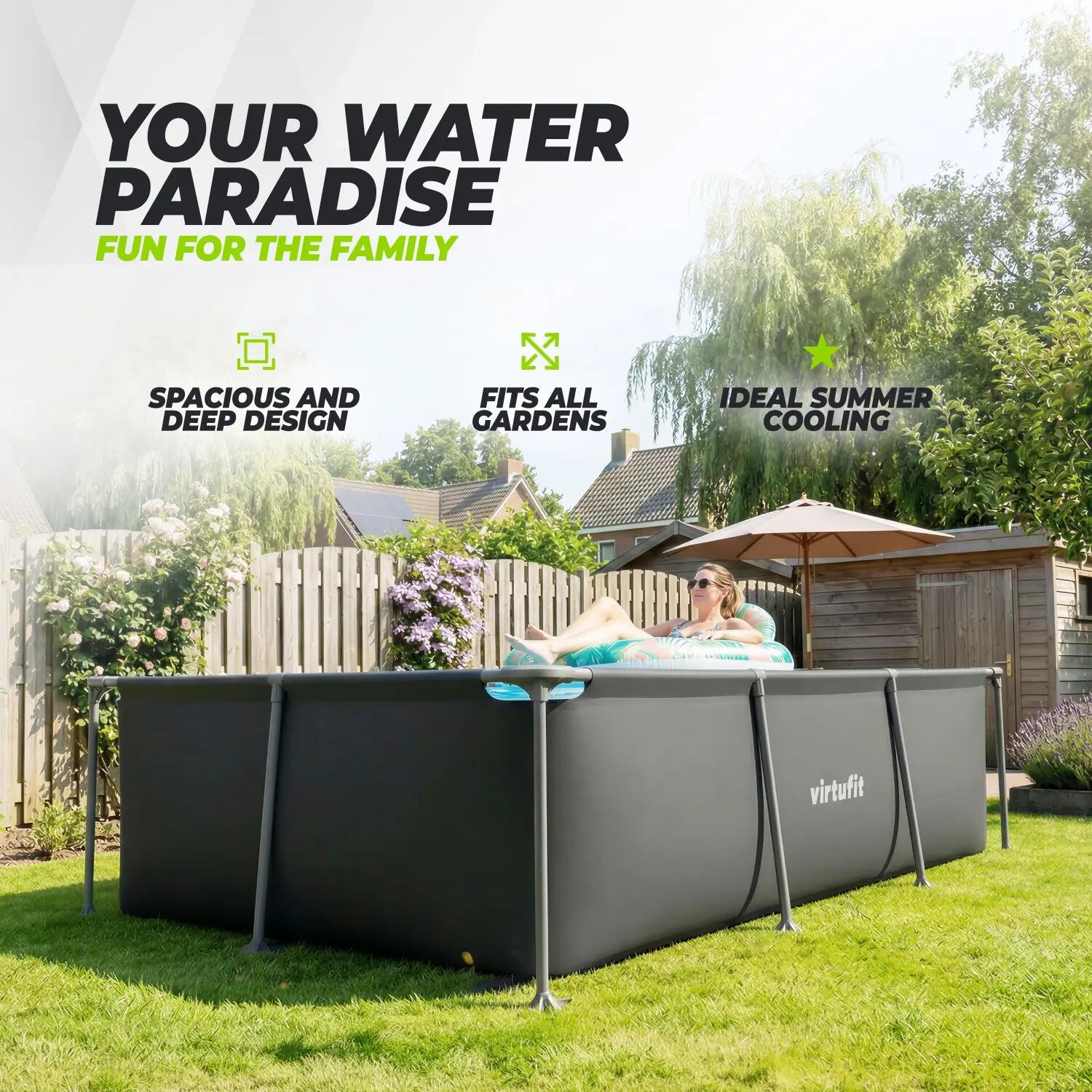 Piscine - Rectangulaire - 260 x 180 x 66 cm - Anthracite - Avec Pompe de Filtrat 4/8