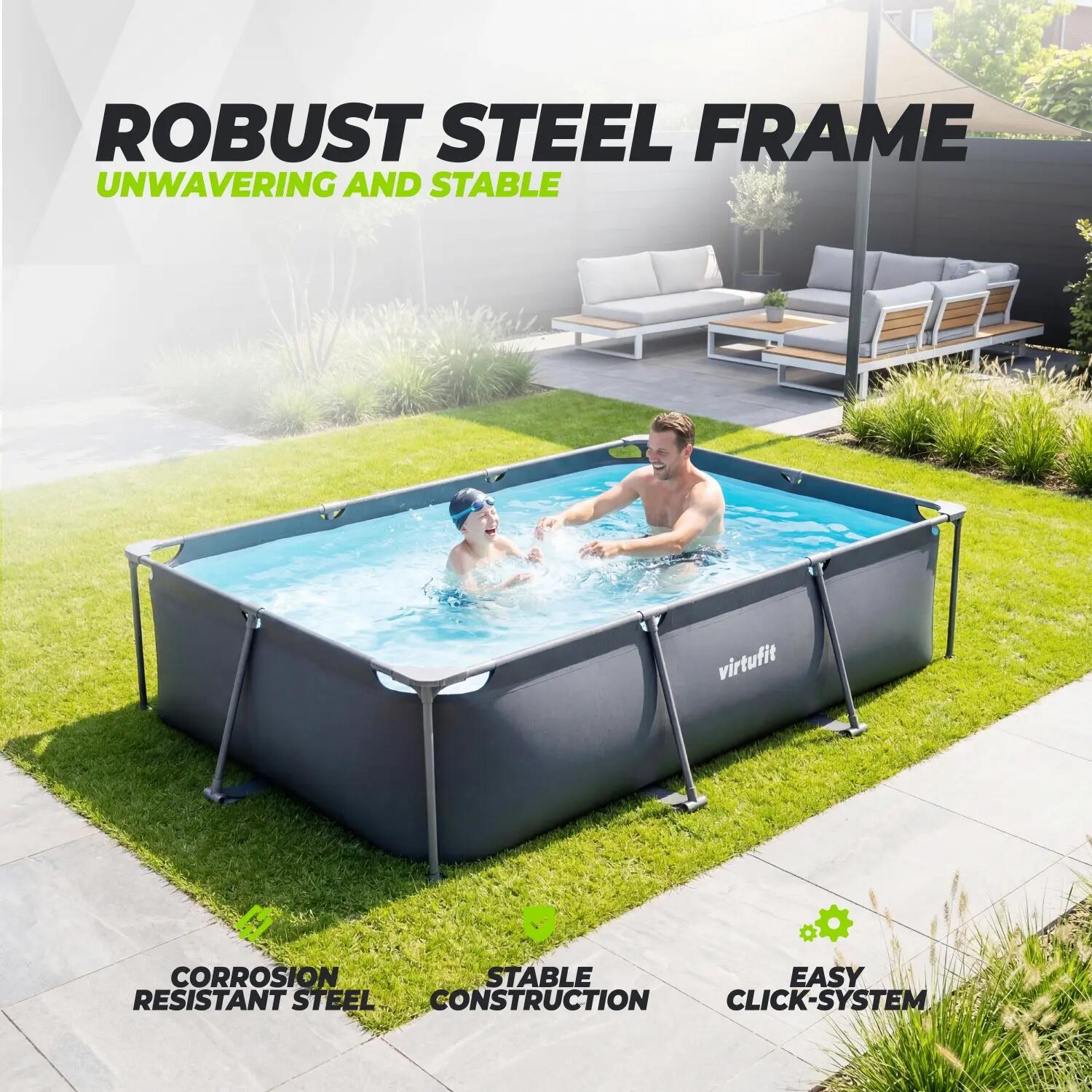 Piscine - Rectangulaire - 300 x 210 x 66 cm - Anthracite - Avec Pompe de Filtrat 4/8