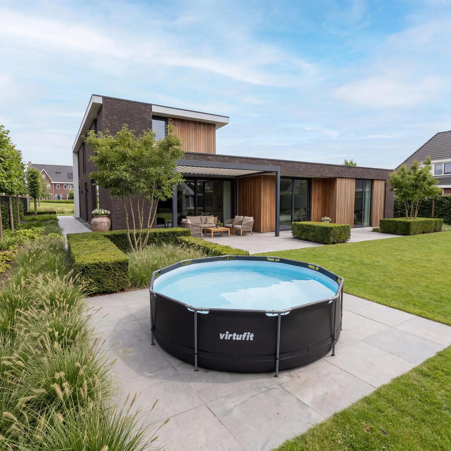 Swimming Pool - Round - Ø366 x 100 cm - Anthracite - Including Filter Pump 4/7