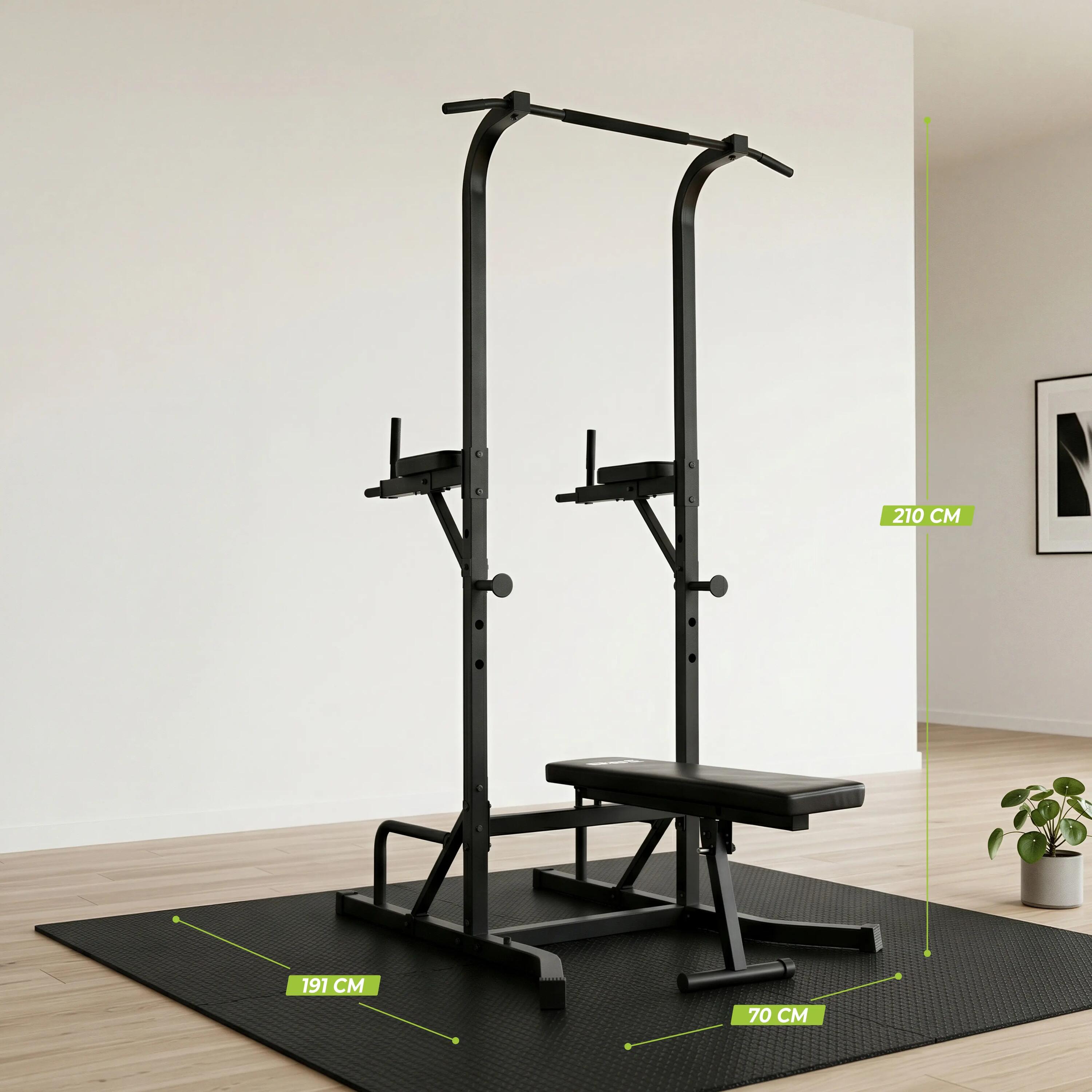 Torre de ejercicios con banco - Rack musculación 4/7