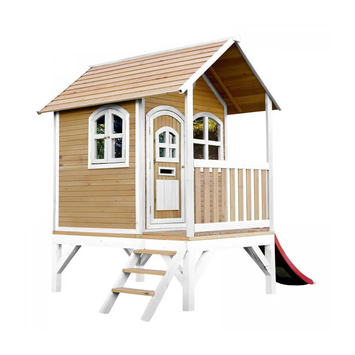 AXI Kinderspielhaus TOM Braun Weiß mit Rutsche Rot 2/3