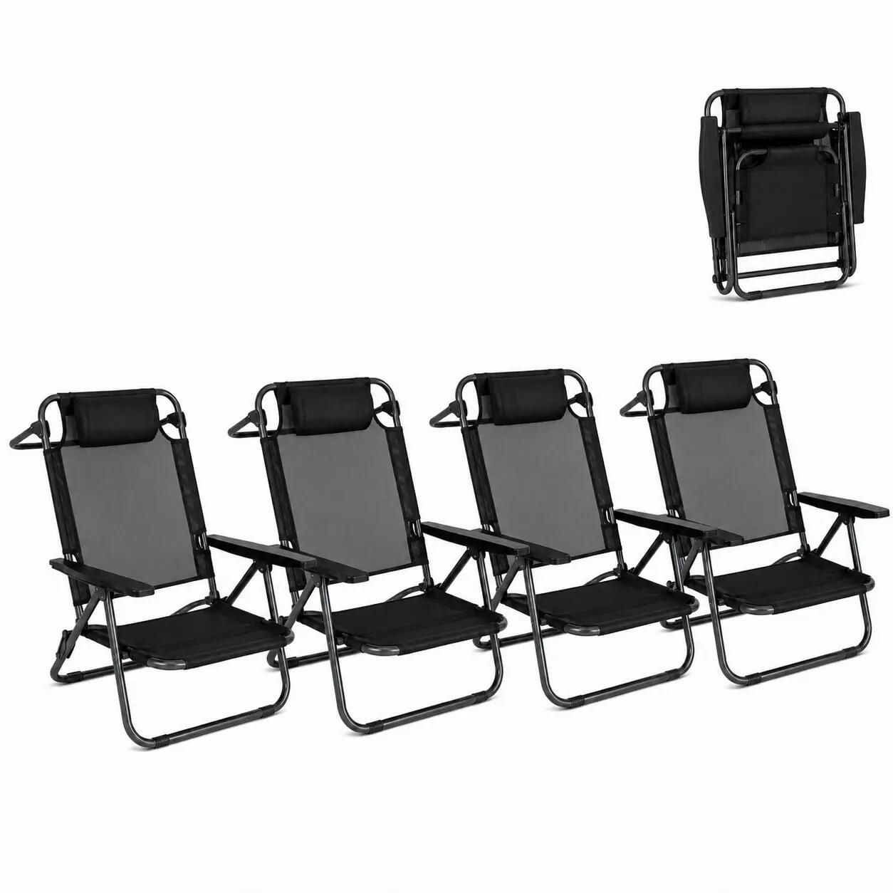 Pack 4 Sillas Plegables Bajas Para Playa Y Camping Con Reposacabezas Acolchado 1/7