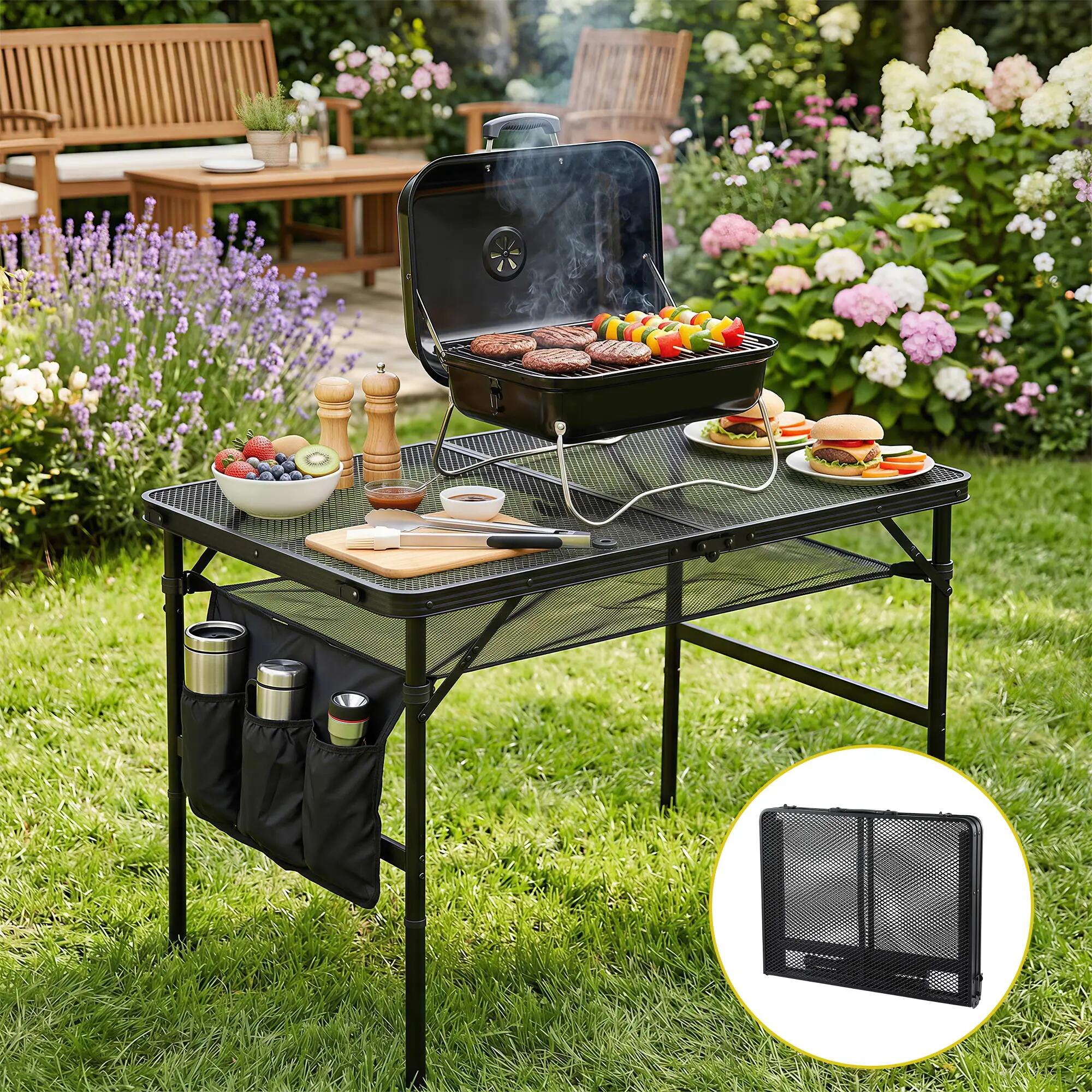 Gardeon BBQ Camp Table, 90*60*66 Portable Foldable Lightweight Grill Outdoor Met