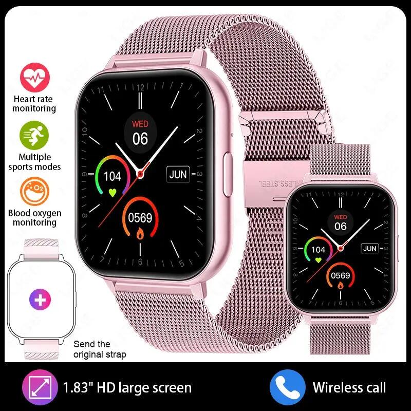 Smart Watch Bluetooth Call Heart Rate Blood Oxygen LCD Display Mesh Pink