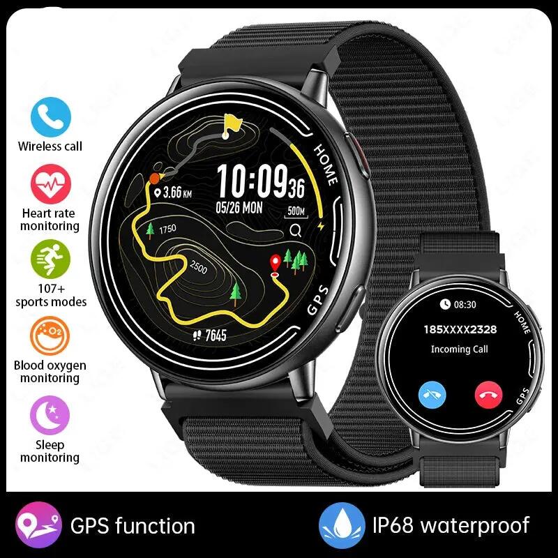 Smart Watch GPS Fitness Tracker Bluetooth Call Nylon Black Waterproof