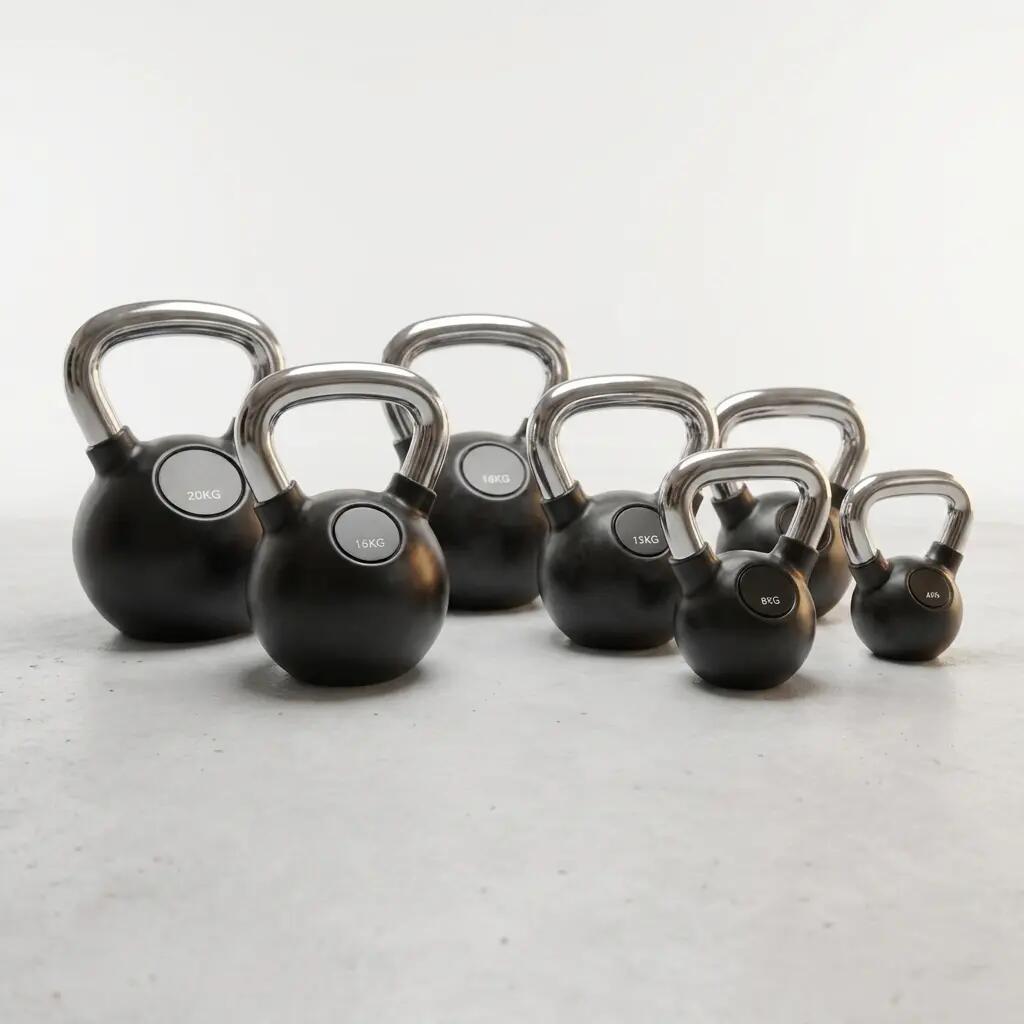 Kettlebell Set 3-teilig gummiert mit Chromgriff für Krafttraining 7/7
