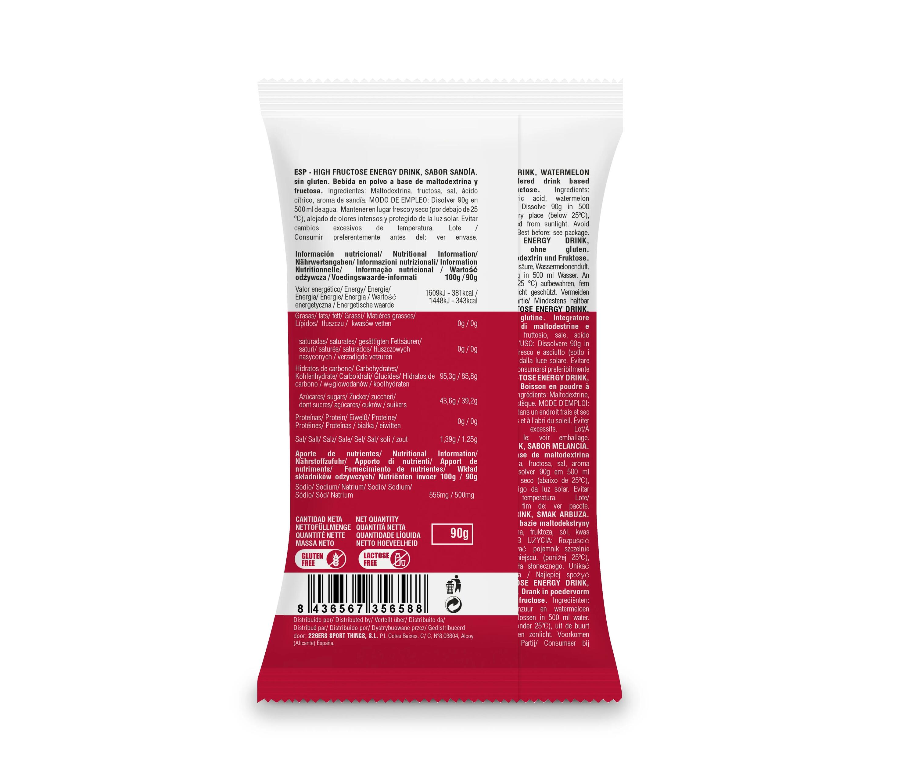 HIGH FRUCTOSE ENERGY DRINK 90g MONODOSE SOFT WATERMELON 4/4