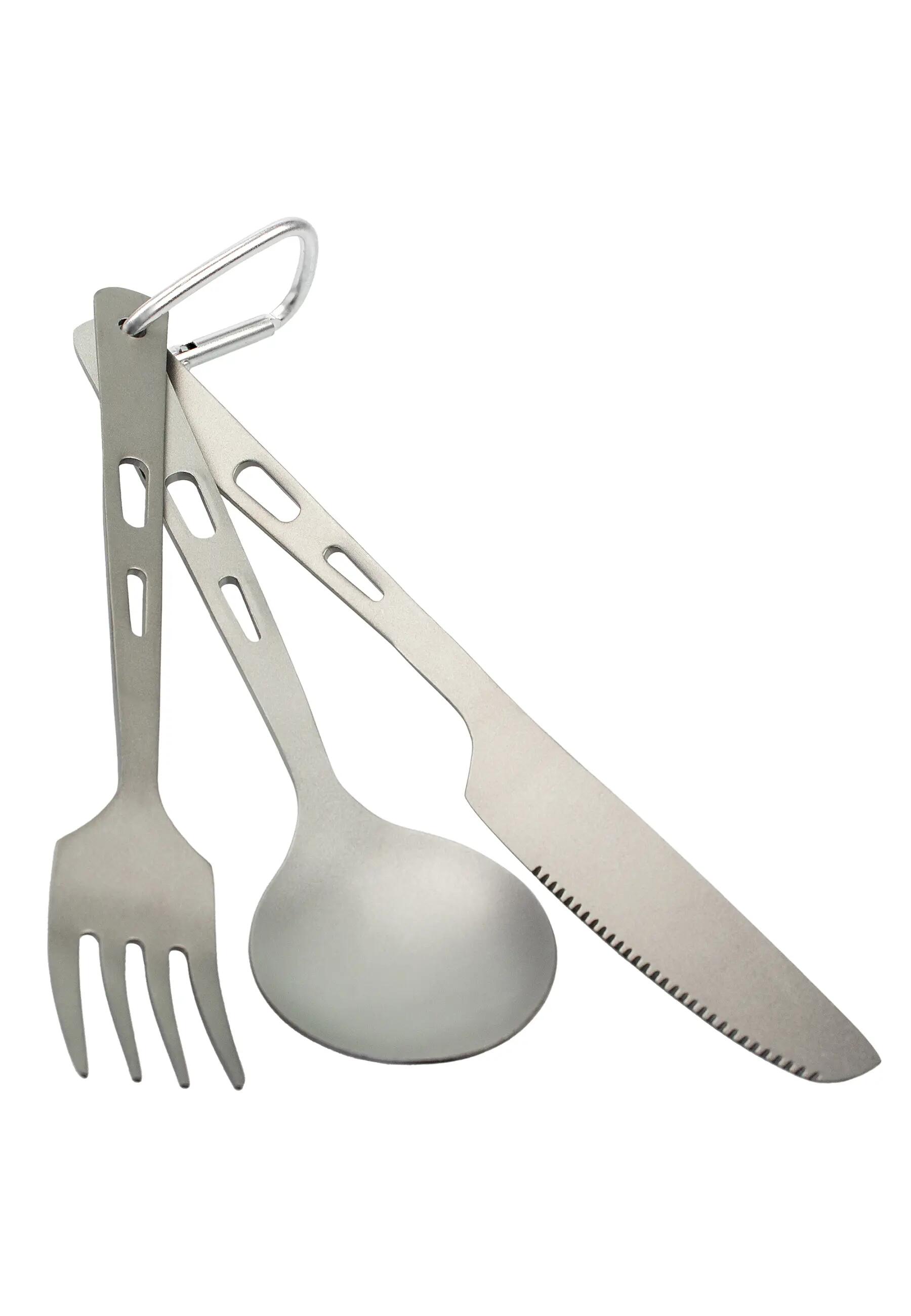 Ultraleichtes Titan Campingbesteck 3-teilig mit Karabiner - OneSize 5/7