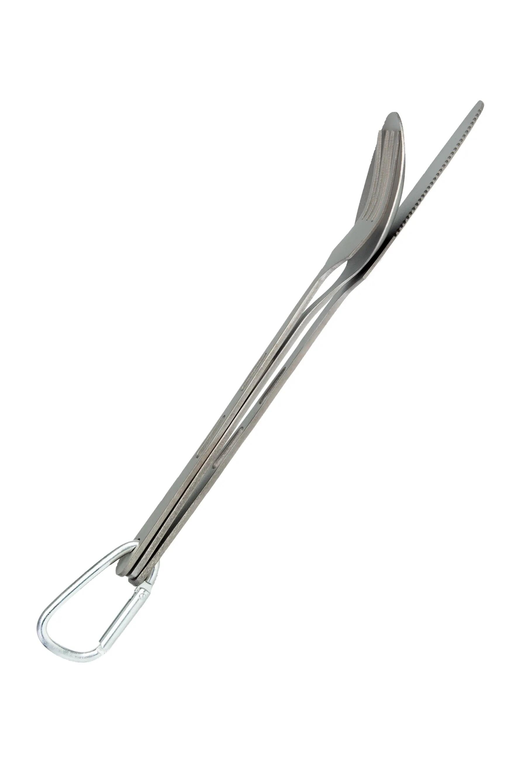 Ultraleichtes Titan Campingbesteck 3-teilig mit Karabiner - OneSize 2/7