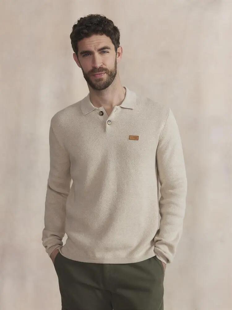 Polo - Casual - Homme - Manches longues, col boutonné - RAELLPOL - Beige 3/5
