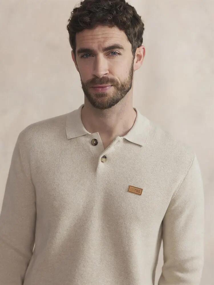 Polo - Casual - Homme - Manches longues, col boutonné - RAELLPOL - Beige 4/5