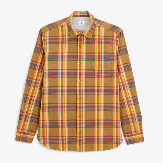Chemise manches longues chevron carreaux jaune moutarde