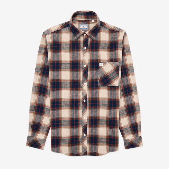 Chemise manches longues coton brushed carreaux beige travertin SBPLAY
