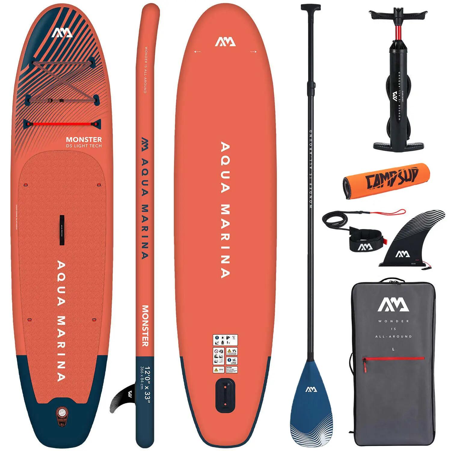 Placă SUP Aqua Marina Monster 12'0" + PADEL CARBON PASTEL + GEAMĂ PENTRU PADEL